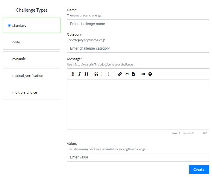 Create Challenge Menu